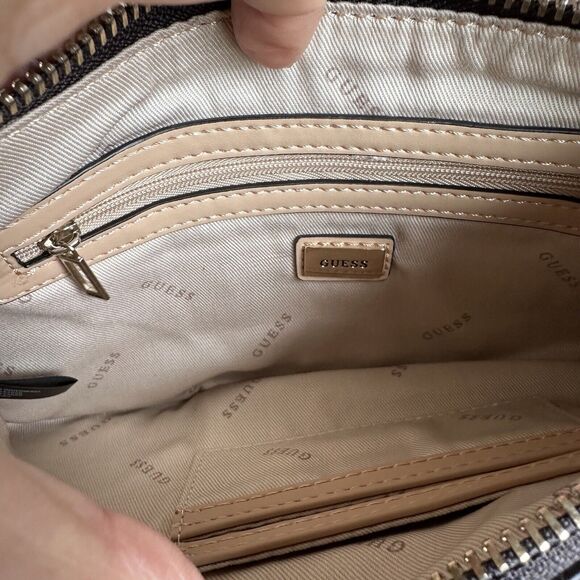 GUESS Women's Greta Brown Logo Print Small Hobo Shoulder Baguette Handbag NWT - Picture 6 of 8